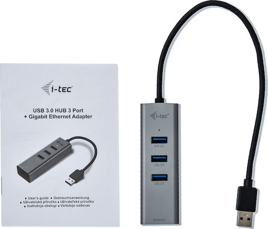 i-tec USB Hub 3 Ports USB 3.0 with USB-A Connection Ethernet Gray