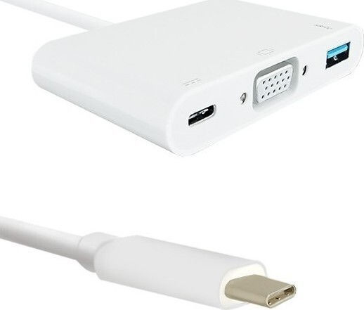 Qoltec 50426 Convertor USB-C Masculin La USB-A USB-C VGA Feminin Alb