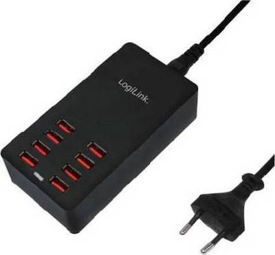 LogiLink Charging Stand with 8 USB-A Ports 44W in Black color (PA0140)