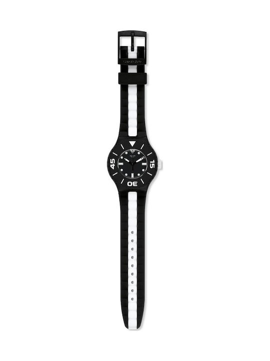 Swatch B&w Deep Watch with Black Rubber Strap