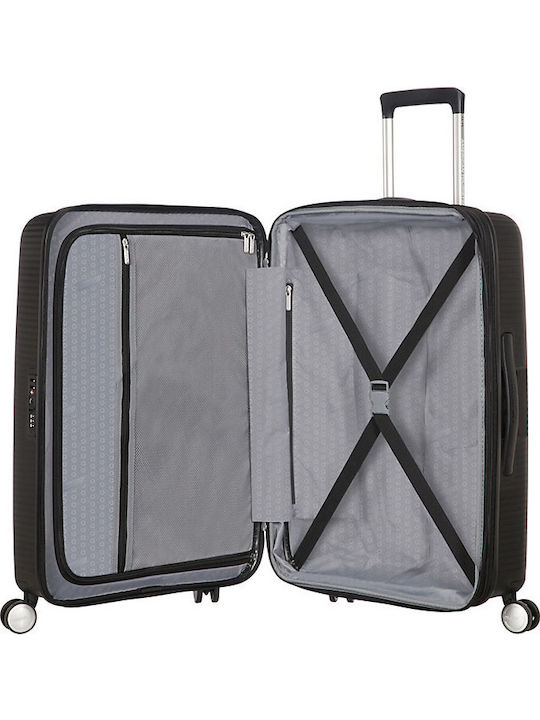 American Tourister Soundbox Spinner Expandable Medium Hard Travel Suitcase Black with 4 Wheels Height 67cm