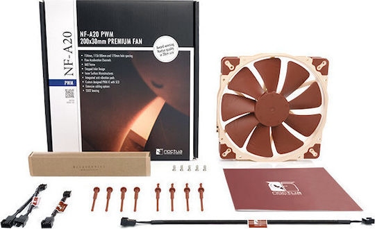 Noctua NF-A20 Вентилатор За Кутия 200мм (800об/мин / 86.46cfm) Без Светодиодно Осветление И Свързване 4-изводна ШИМ Кафяв