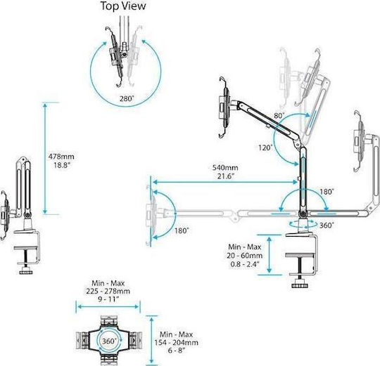 StarTech Articulating Arm For iPad Βάση Tablet Γραφείου έως 11" σε Ασημί χρώμα