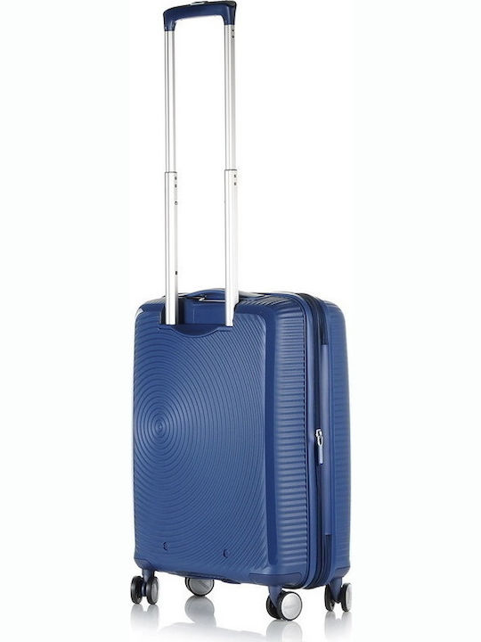 American Tourister Soundbox Spinner Cabin Hard Blue Suitcase With 4 Wheels Height 55cm