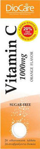 DioCare Vitamin C Βιταμίνη για Ενίσχυση του Ανοσοποιητικού, τo Δέρμα & Αντιοξειδωτική δράση 1000mg Πορτοκάλι 24 αναβράζοντα δισκία