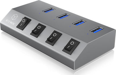 RaidSonic Icy Box IB-HUB1405 USB 3.0 Hub 4 Θυρών με σύνδεση USB-A & Θύρα Φόρτισης και Εξωτερική Παροχή Ρεύματος Ασημί