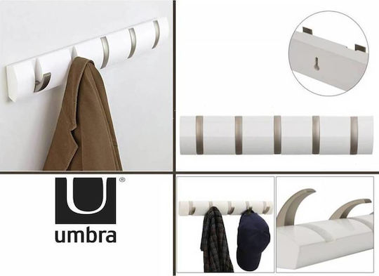 Umbra Wall Hanger Flip 5 Hook White Wooden 5 Hooks White 50.8x3.2x6.7cm