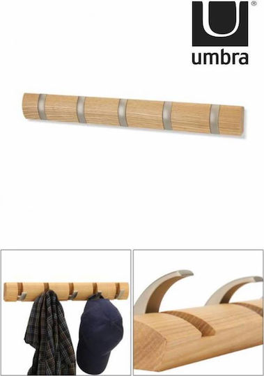 Umbra Κρεμάστρα Τοίχου Flip 5 Hook Natural Ξύλινη 5 Θέσεων Καφέ 50.8x3.2x6.7cm