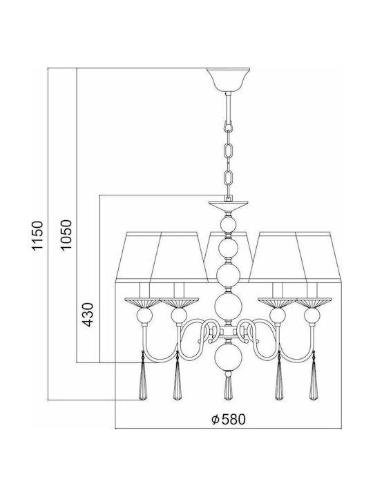Aca Evita Πολυέλαιος 5xE14 Ø58cm με Καπέλα Ασημί AD90045D