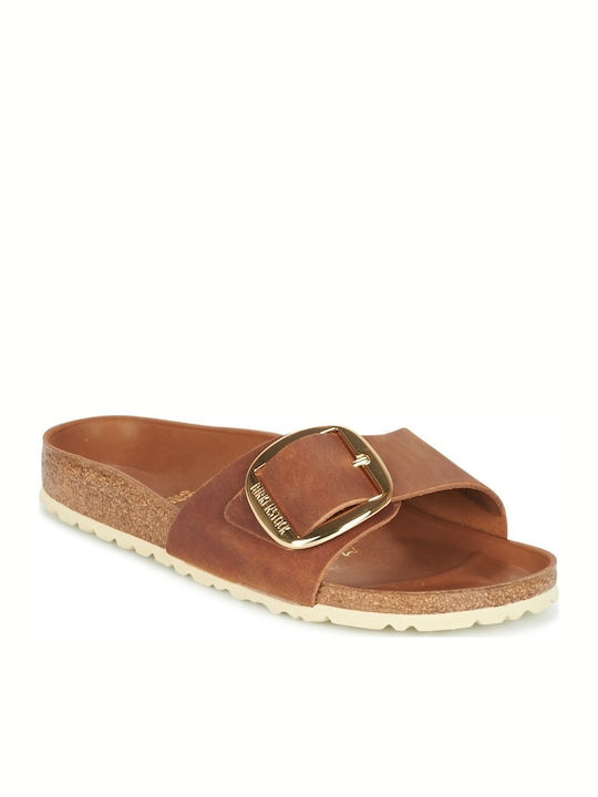 Madrid Big Buckle Oiled Leather Δερμάτινα Γυναικεία Ανατομικά Σανδάλια Καφέ Narrow Fit