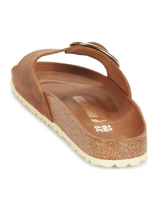 Madrid Big Buckle Oiled Leather Δερμάτινα Γυναικεία Ανατομικά Σανδάλια Καφέ Narrow Fit