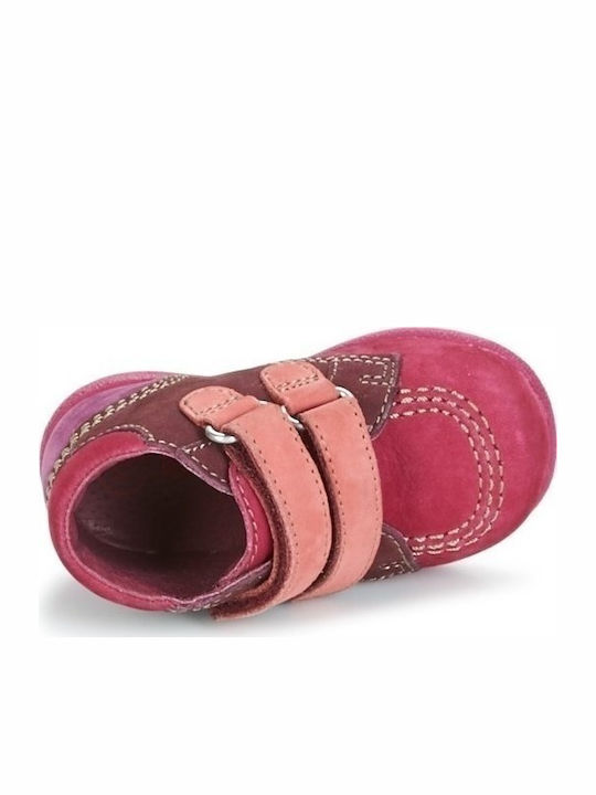 Anatomisch Lederne Kinderstiefeletten mit Klettverschluss Fuchsie