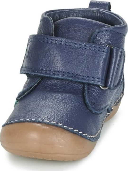 Kickers Kids Leather Anatomic Boots with Hoop & Loop Closure Blue