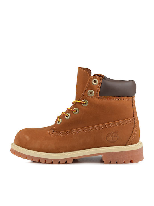 Premium Leather Kids Boots with Laces Tabac Brown