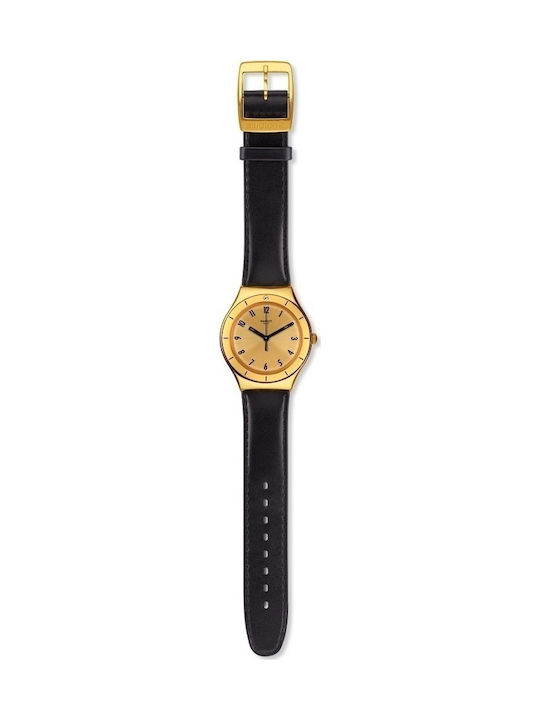 Swatch Coraggiosa Watch with Black Leather Strap