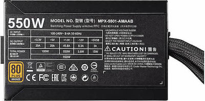 CoolerMaster MasterWatt 550 550W Τροφοδοτικό Υπολογιστή Semi Modular 80 Plus Bronze