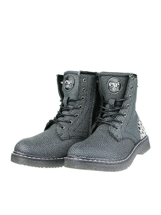 Exe 5560-005 Kids Leather Military Boots with Zipper Gray