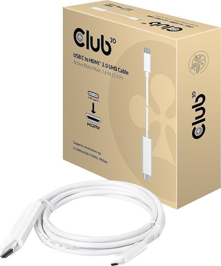 Club3D HDMI 2.0 Premium High Speed 4K 60Hz HDR Cable HDMI Male - USB-C Male Length 1.8m White