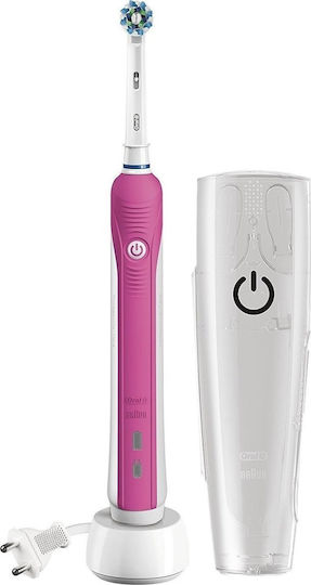 Oral-B Pro 750 3D White Ηλεκτρική Οδοντόβουρτσα με Χρονομετρητή και Θήκη Ταξιδίου Ροζ