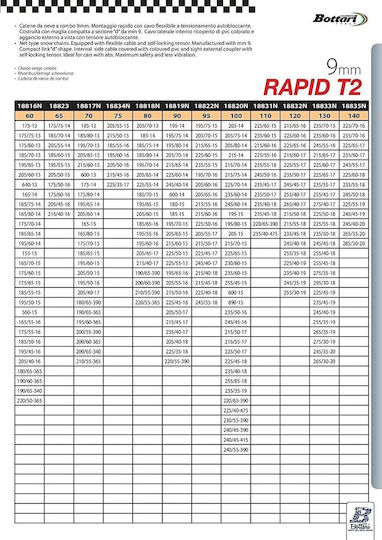 Bottari Rapid T2 No 70 Anti-slip Chains Thickness 9mm Passenger Car 2pcs