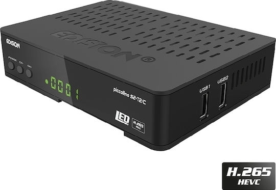 Edision Satellite Decoder Piccollino 01-07-0017 Full HD (1080p) DVB-C / DVB-S2 / DVB-T2 with PVR Recording Function in Black Color