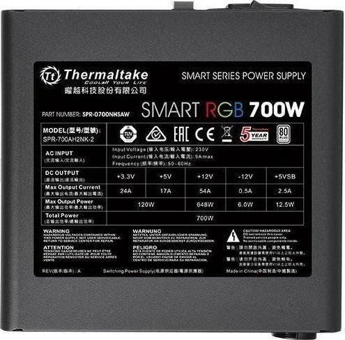Thermaltake Smart RGB 700W Черен Компютърно захранване Пълен кабел 80 Plus Standard