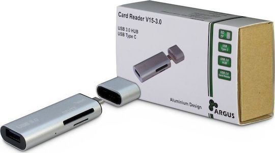 Inter-Tech Argus V15-3.0 Card Reader USB 2.0 USB 3.0 Type-C για SD/microSD Ασημί
