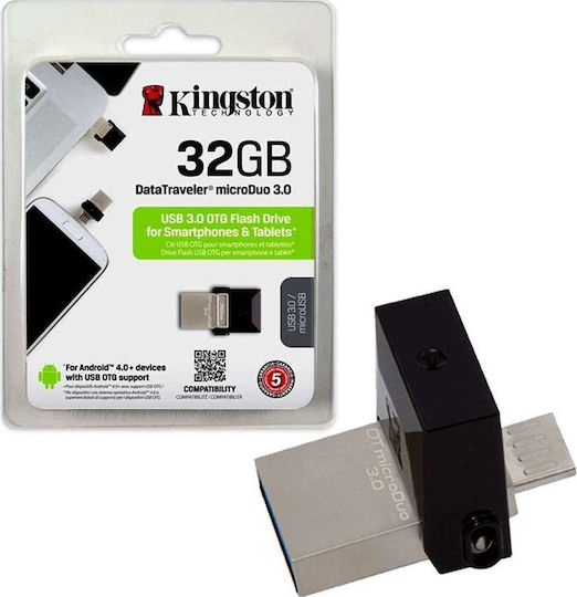 Kingston DataTraveler MicroDuo 3.0 32GB USB 3.0 Stick cu conexiune USB-A & micro USB-B Negru