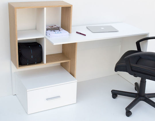 Birou Deskho Din Lemn Cu Birou Alb / Natural 149x50x105cm