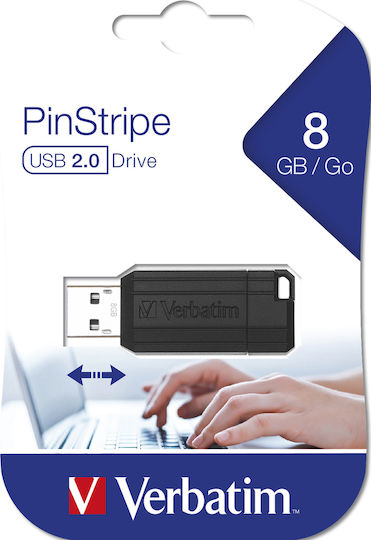 Verbatim PinStripe 8GB USB 2.0 Stick Μαύρο