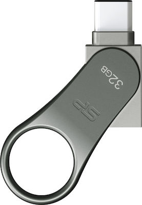 Silicon Power Mobile C80 32GB USB 3.0 Stick mit Verbindung USB-C Silber