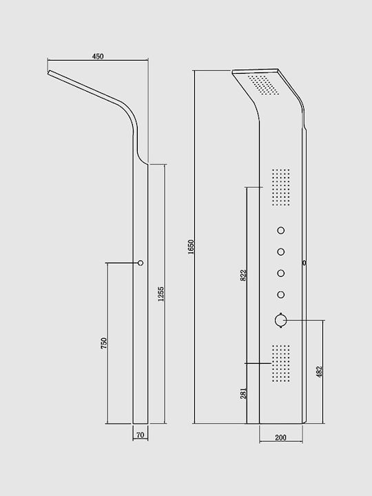 Karag Grande Elea Στήλη Υδρομασάζ 165cm Ασημί