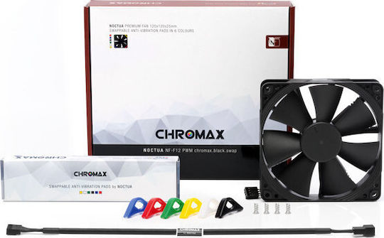Noctua NF-F12 Chromax.black.swap Case Fan 120mm (1500rpm / 54.9cfm) Χωρίς Led Φωτισμό και Σύνδεση 4-Pin PWM