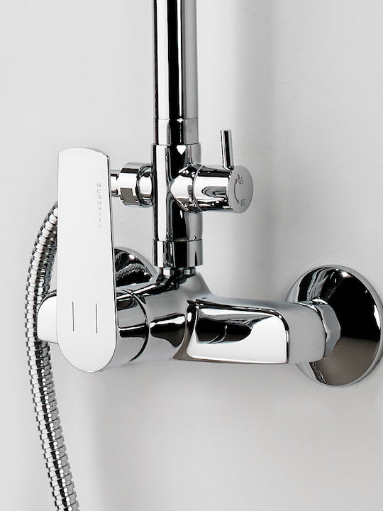 Eurorama Klint Shower Column with Bathtub Mixer 117cm Silver
