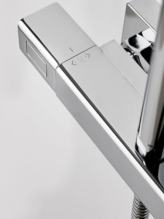 Eurorama Thermo Square Höhenverstellbare Duschsäule mit Wannenbatterie 76-137cm Silber