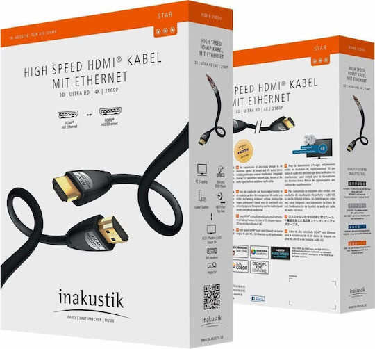 Inakustik HDMI 2.0 Premium High Speed 4K 60Hz HDR Cable HDMI Male - HDMI Male Length 7.5m Black