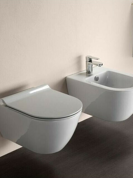 GSI Pura Swirlflush Wall-Mounted Toilet that Includes Slim Soft Close Cover White 55x36 cm