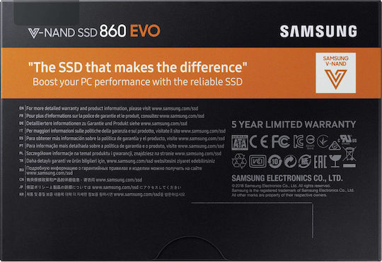 Samsung 860 Evo SSD 1TB τύπου 2.5'' με σύνδεση SATA III MZ-76E1T0B/EU