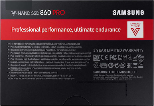 Samsung 860 Pro SSD 1TB τύπου 2.5'' με σύνδεση SATA III MZ-76P1T0BW MZ-76P1T0B/EU