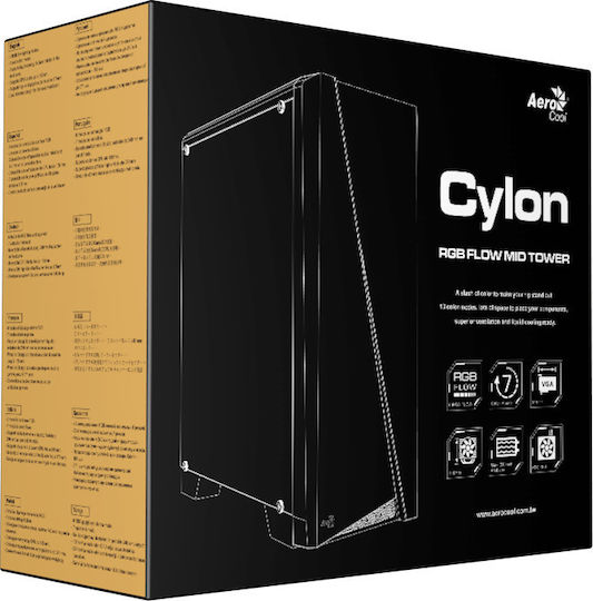 Aerocool Cylon Gaming Midi Tower Computer Case with Side Window and RGB Lighting Black