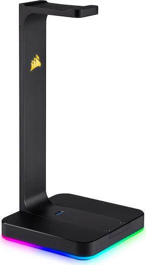Corsair ST100 RGB Desktop Headphone Stand with LED Lighting, Sound Card and USB Port Black