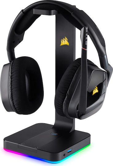 Corsair ST100 RGB Desktop Headphone Stand with LED Lighting, Sound Card and USB Port Black