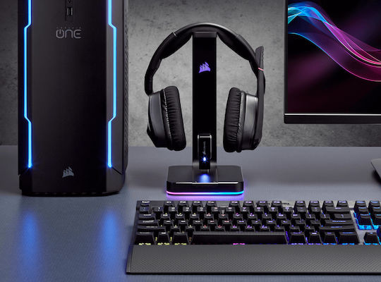 Corsair ST100 RGB Desktop Headphone Stand with LED Lighting, Sound Card and USB Port Black