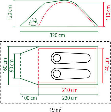 Coleman FastPitch Hub Drake 2 Camping Tent Tunnel Green with Double Cloth for 2 People 210x140x110cm