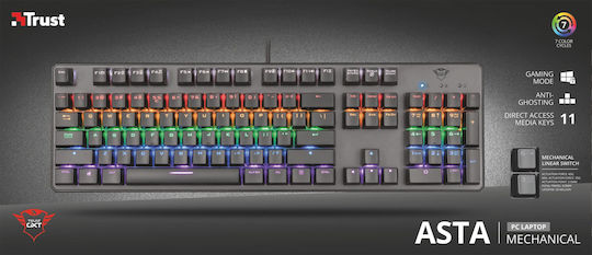 Trust GXT 865 Asta Gaming Mechanische Tastatur mit GTX-Rot Schaltern und RGB-Beleuchtung (Englisch US) Gray