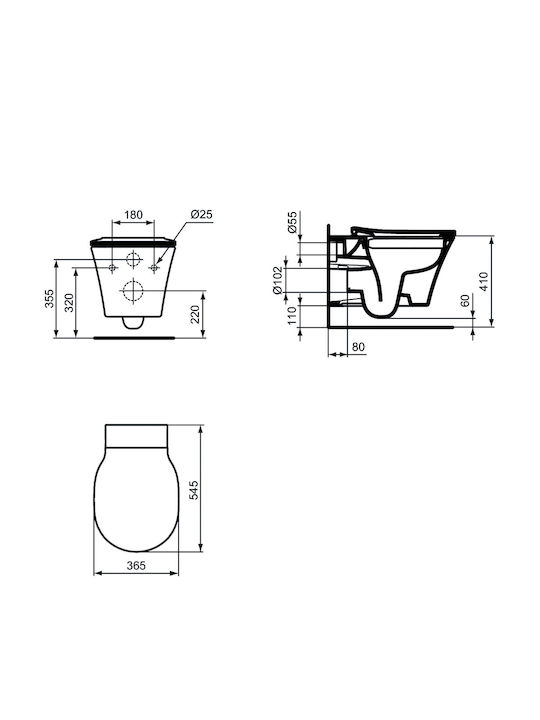 Ideal Standard Connect Air Λεκάνη Κρεμαστή Rimless με Slim Κάλυμμα Soft Close Λευκή