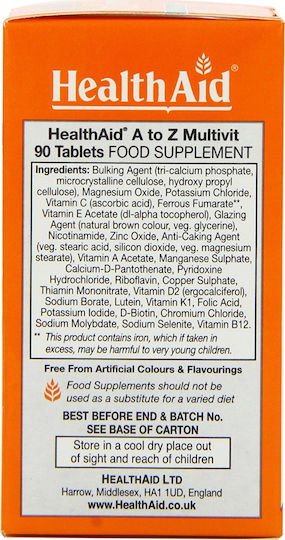 Health Aid A To Z Multivit Πολυβιταμίνη για Ενέργεια 90 ταμπλέτες