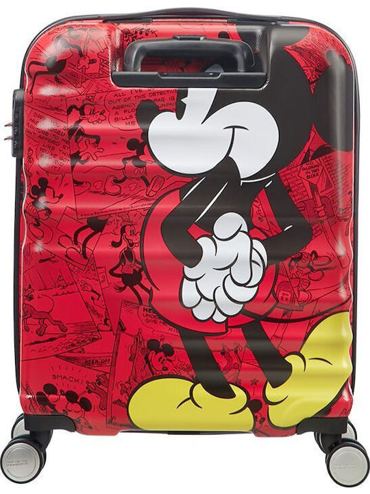 American Tourister Wavebreaker Disney Kids Cabin Hard Red Suitcase With 4 Wheels Height 55cm