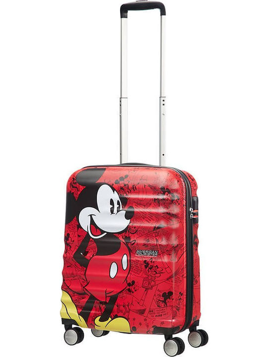 American Tourister Wavebreaker Disney Kids Cabin Hard Red Suitcase With 4 Wheels Height 55cm
