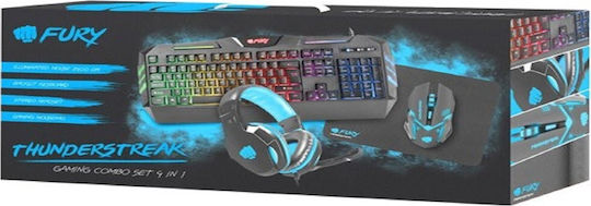 Thunderstreak 4W1 Σετ Gaming Πληκτρολόγιο με Μεμβράνης διακόπτες και Φωτιζόμενα πλήκτρα & Ποντίκι (Αγγλικό US)